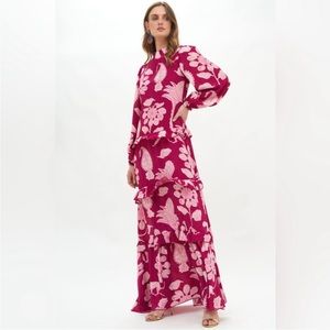 New Oliphant mock neck, balloon sleeve maxi. Color: lamu magenta, size large